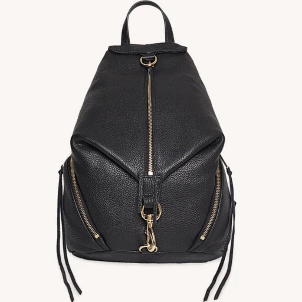 ❤️ Rebecca Minkoff Julian Large Leather Backpack BLACK Goldtone HW AUTHENTIC